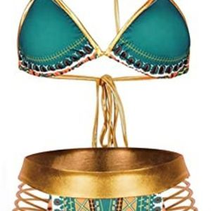 Zando Women Tribal Print Bikini African Metallic Swimsuit